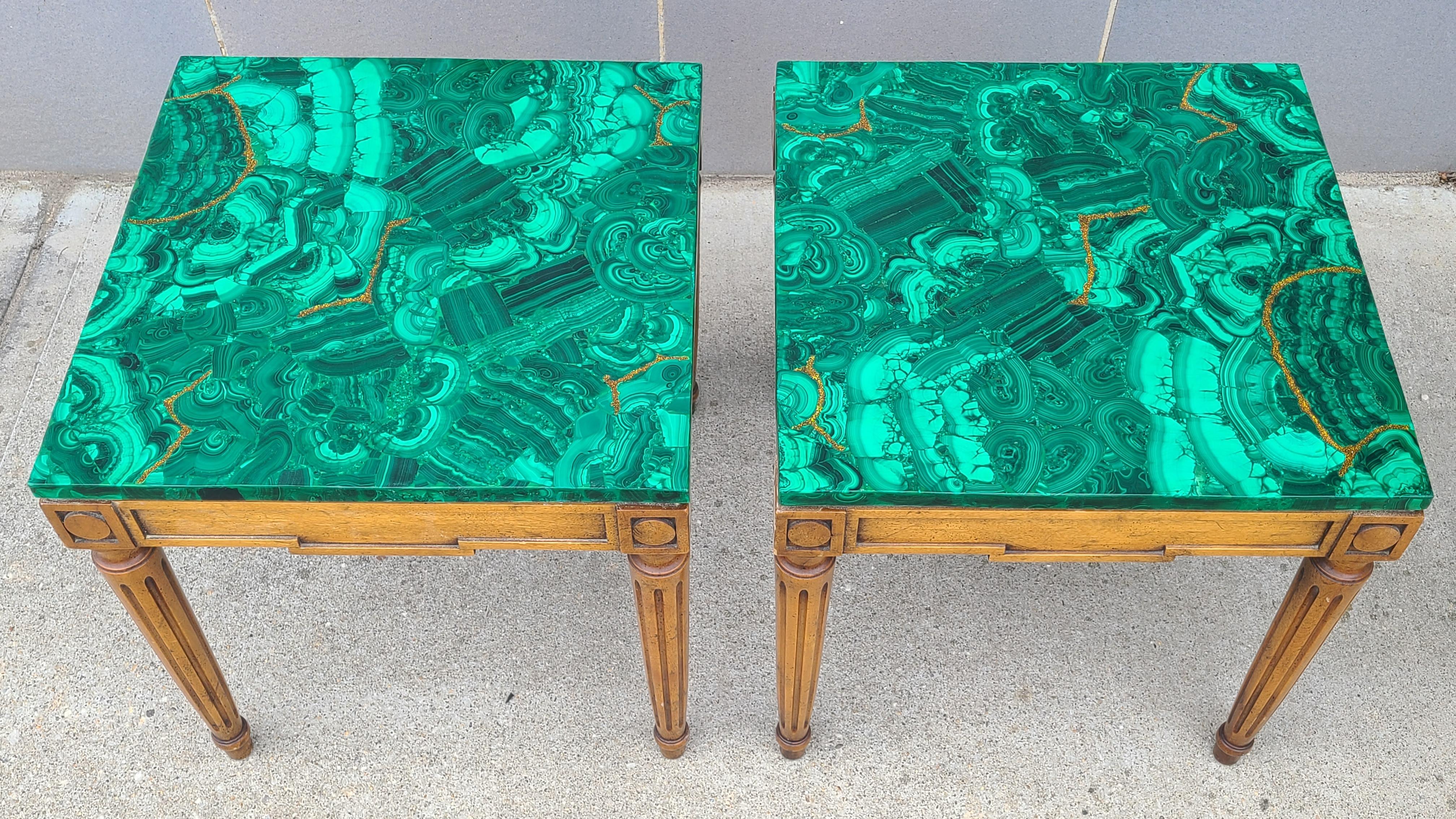 Pair of Jansen Style Side Tables with Malachite Tops For Sale 1