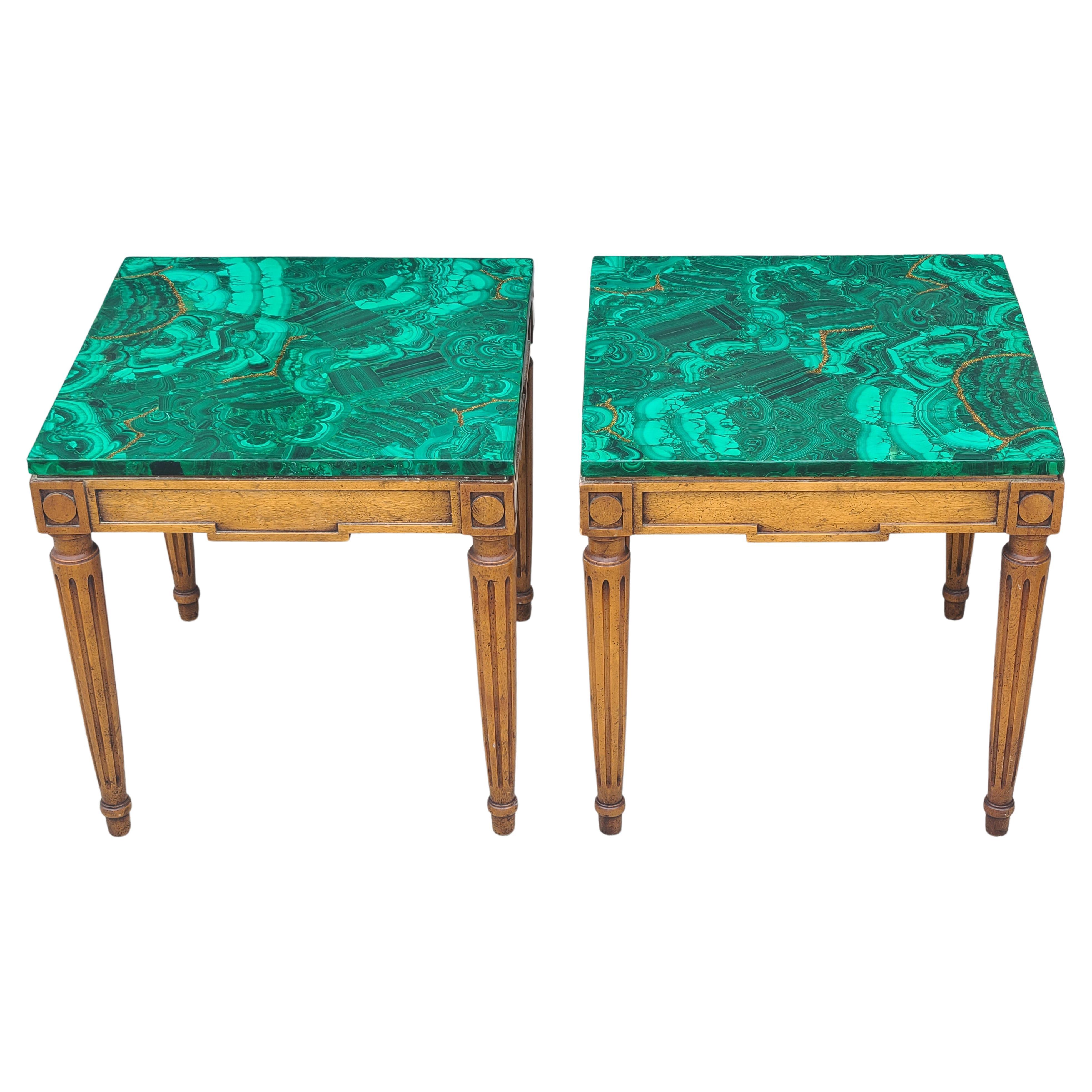 Pair of Jansen Style Side Tables with Malachite Tops