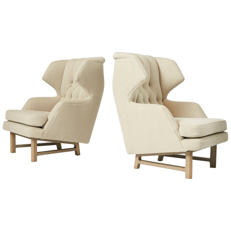 Pair of Edward Wormley Janus wing chairs, 1957, offered by Almond & Co.