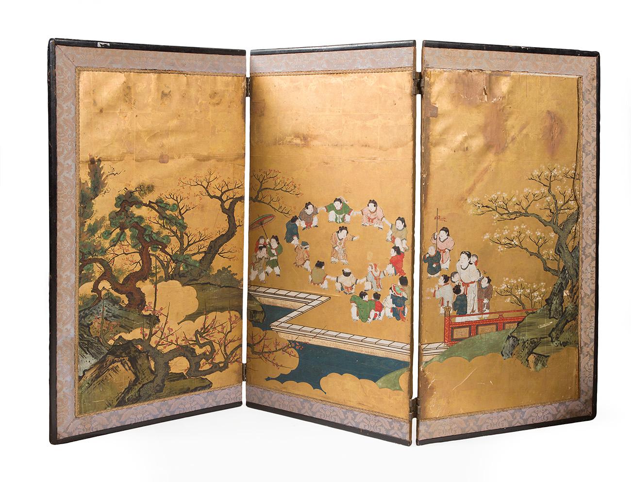 Pair of Japanese 18th Century Folding Screens In Good Condition For Sale In Lisbon, IT