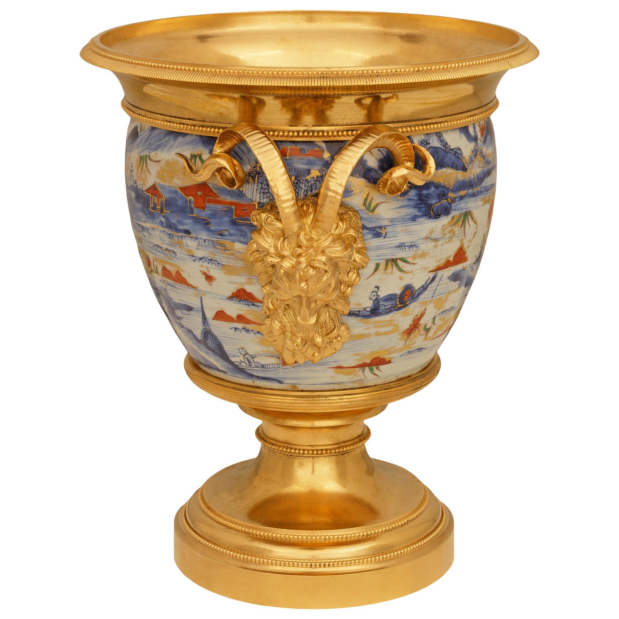 Louis XVI pair of Japanese 18th century Imari Porcelain and French Ormolu mounted urns For Sale