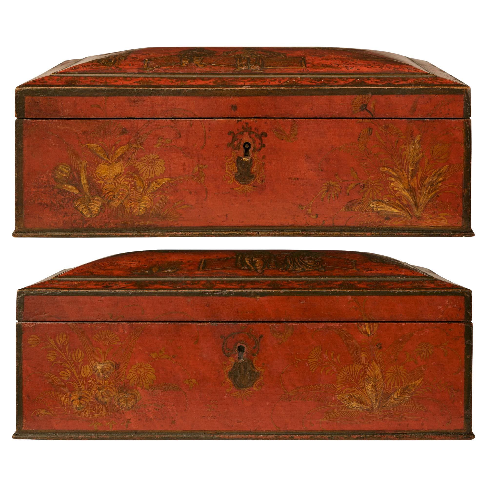 pair of Japanese 18th century Red and Black Lacquer boxes