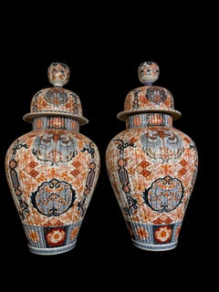 Pair of Japanese 19th Century Imari Lidded Urns