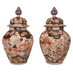 Pair of Japanese 19th Century Imari Lidded Urns