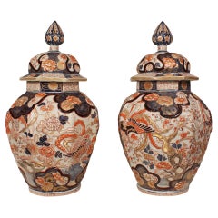 Pair of Japanese 19th Century Imari Lidded Urns