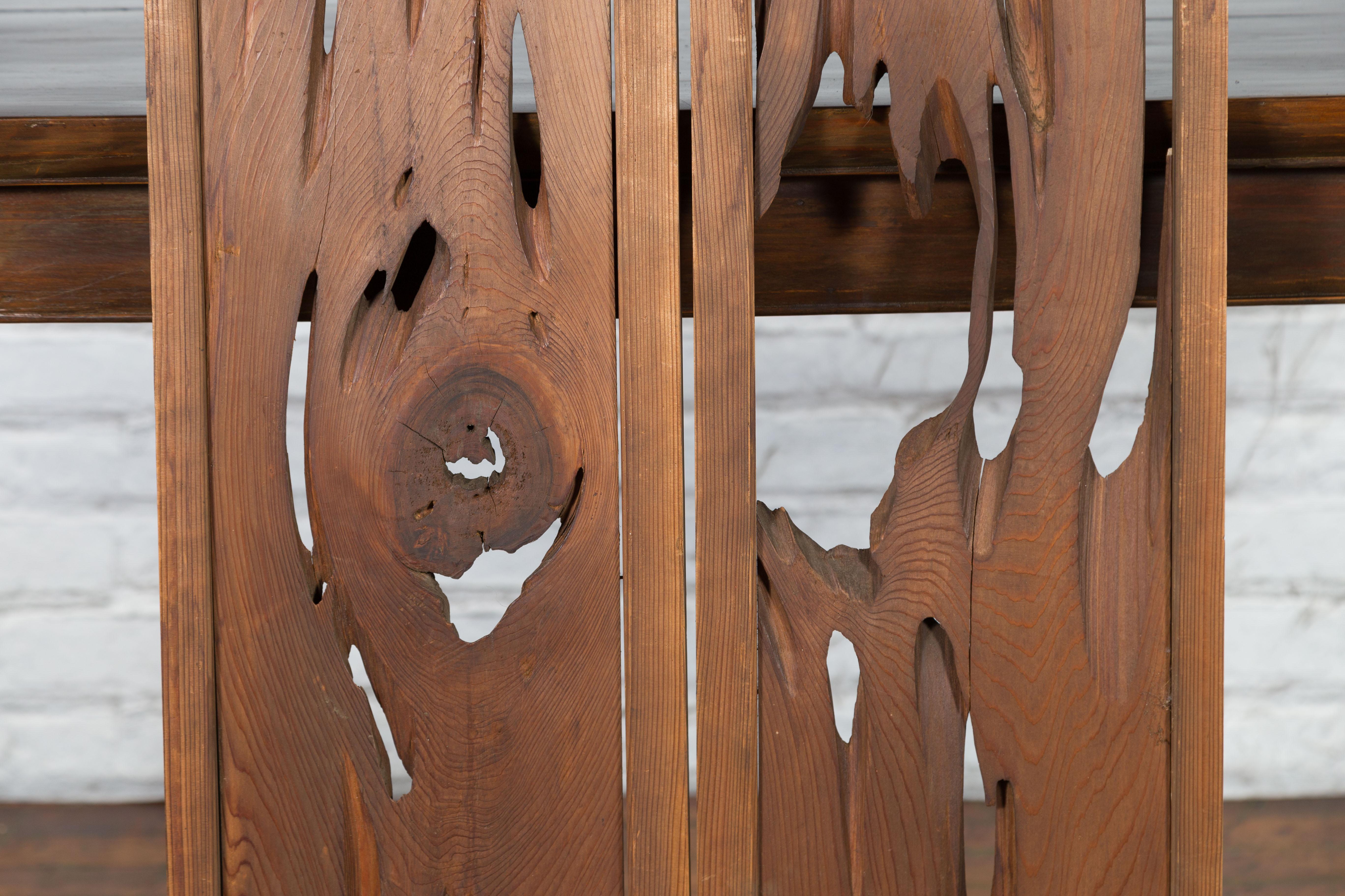 Pair of Japanese 19th Century Ranma Transom Panels with Carved Openwork Design In Good Condition For Sale In Yonkers, NY