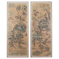 Antique Pair of Japanese 19th Century Warrior Portraits