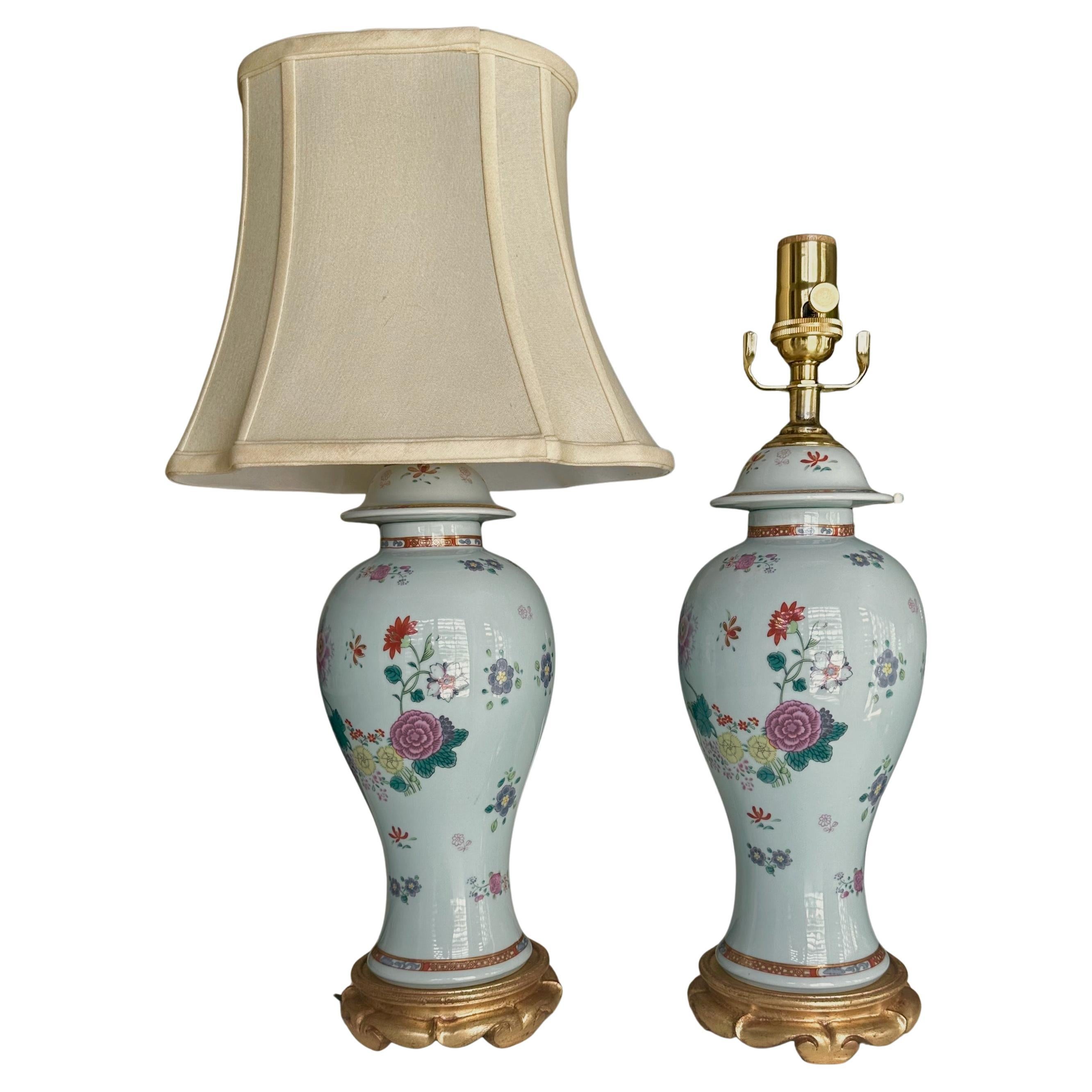 Pair of Japanese Aichi Floral Porcelain Table Lamps