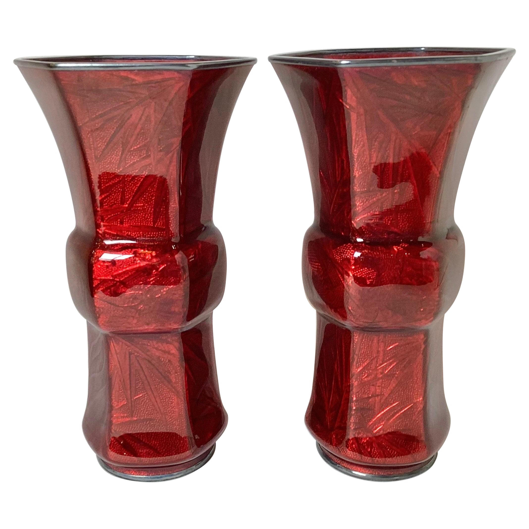 Pair of Japanese Ando Ginbari Pidgeon Blood Beaker Vases For Sale