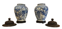 Pair of Japanese Arita Blue and White Porcelain Vases