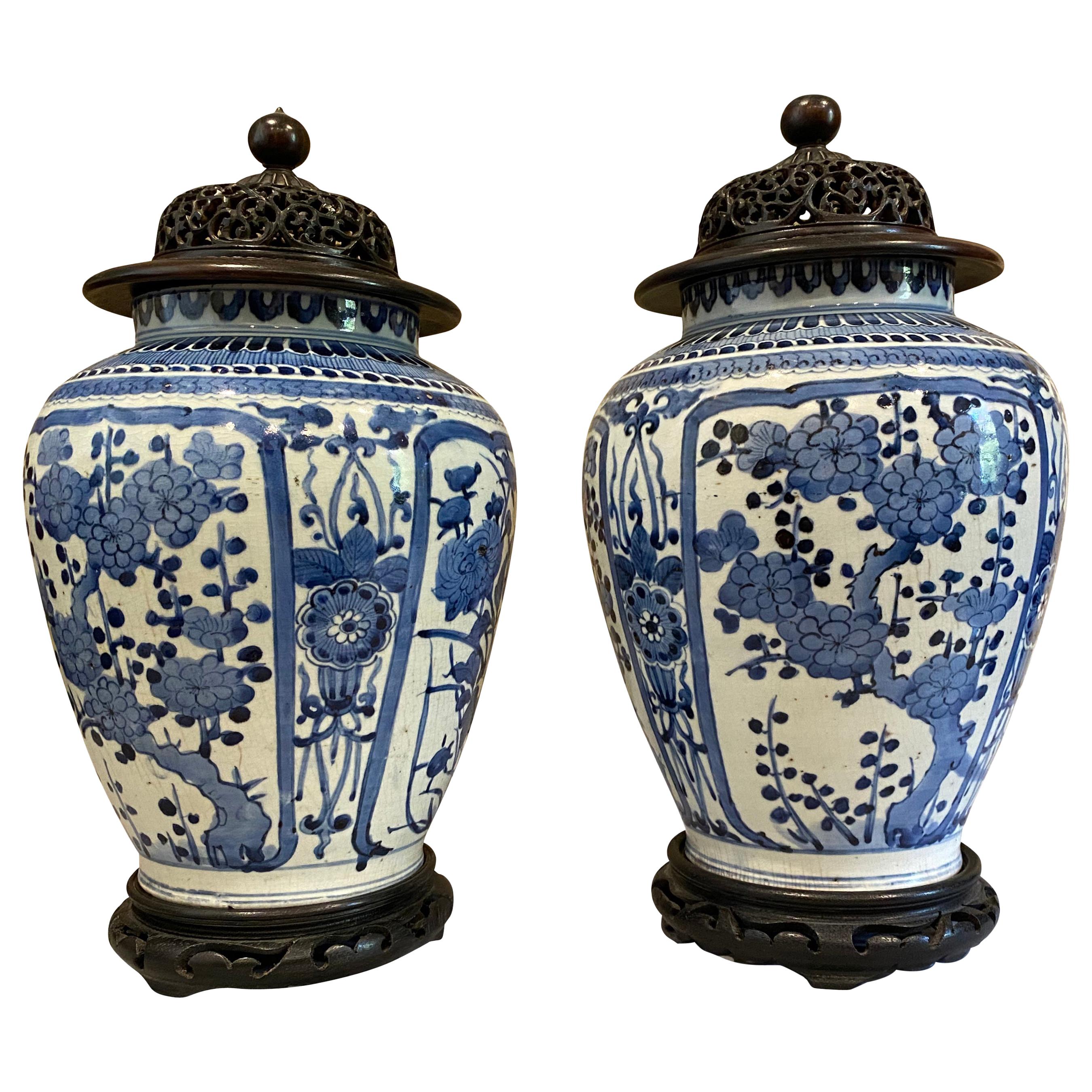 Pair of Japanese Arita Blue and White Porcelain Vases