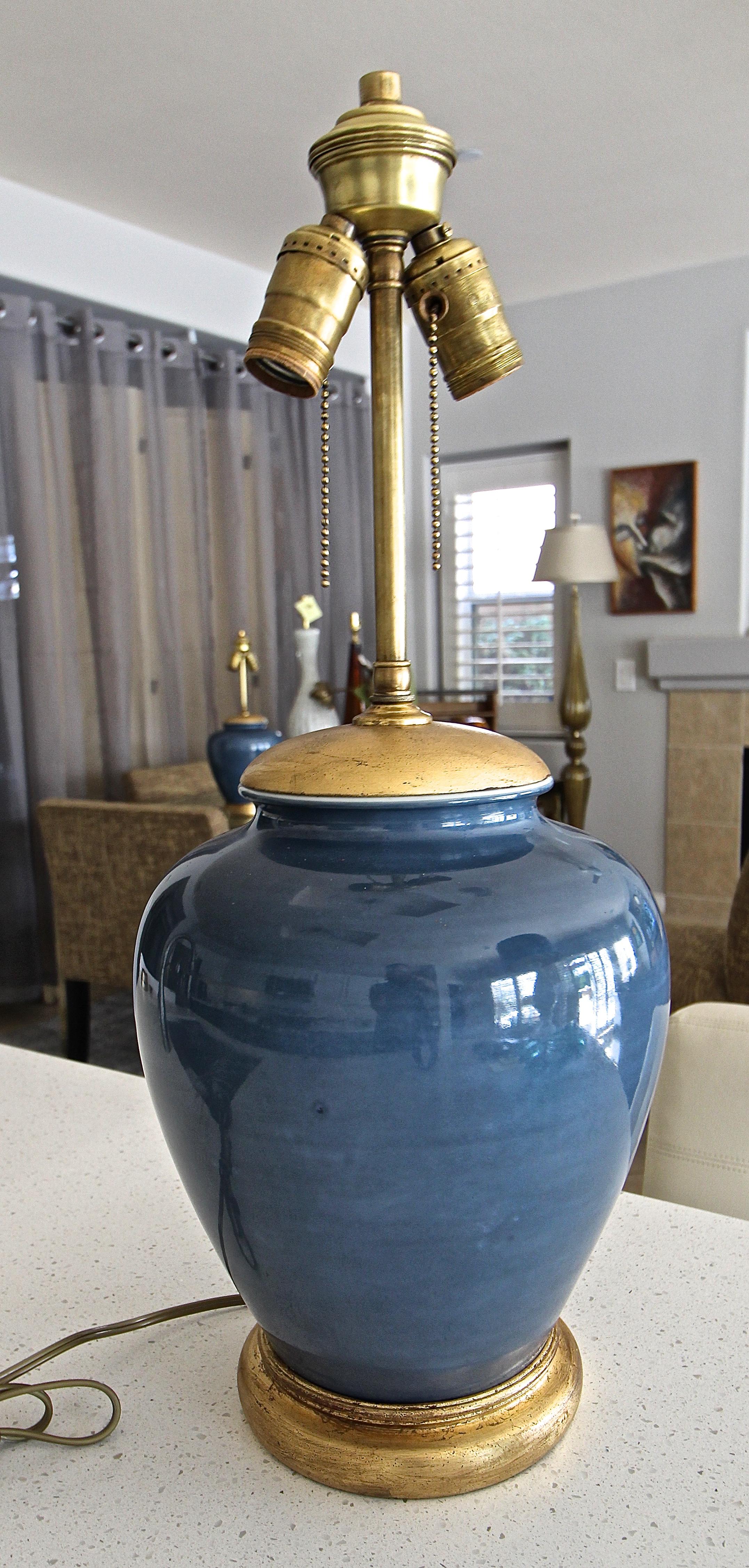 Pair of Japanese Asian Blue Porcelain Table Lamps 11