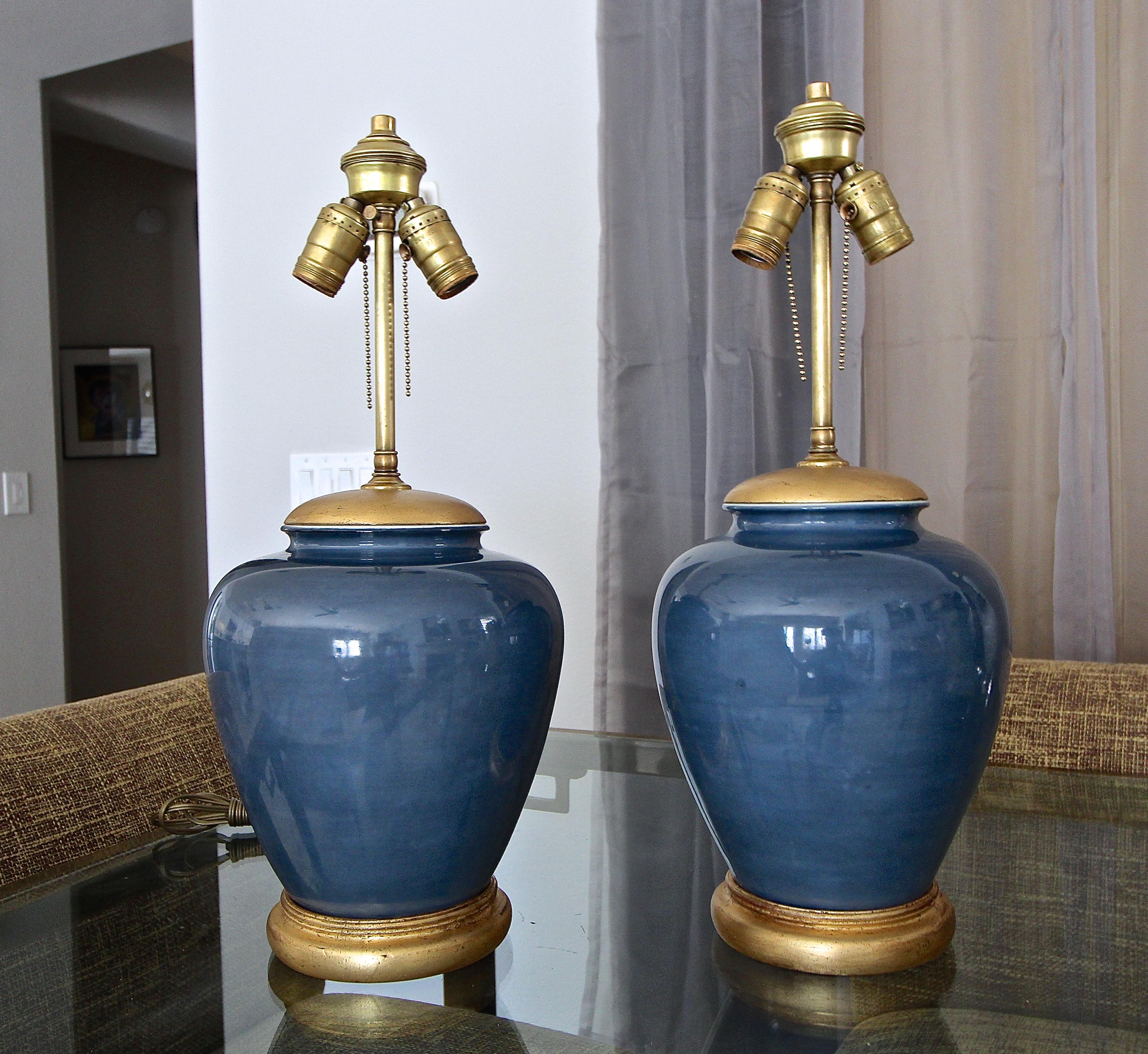 Pair of Japanese Asian Blue Porcelain Table Lamps 12