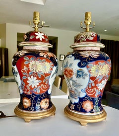Pair of Japanese Asian Imari Porcelain Table Lamps