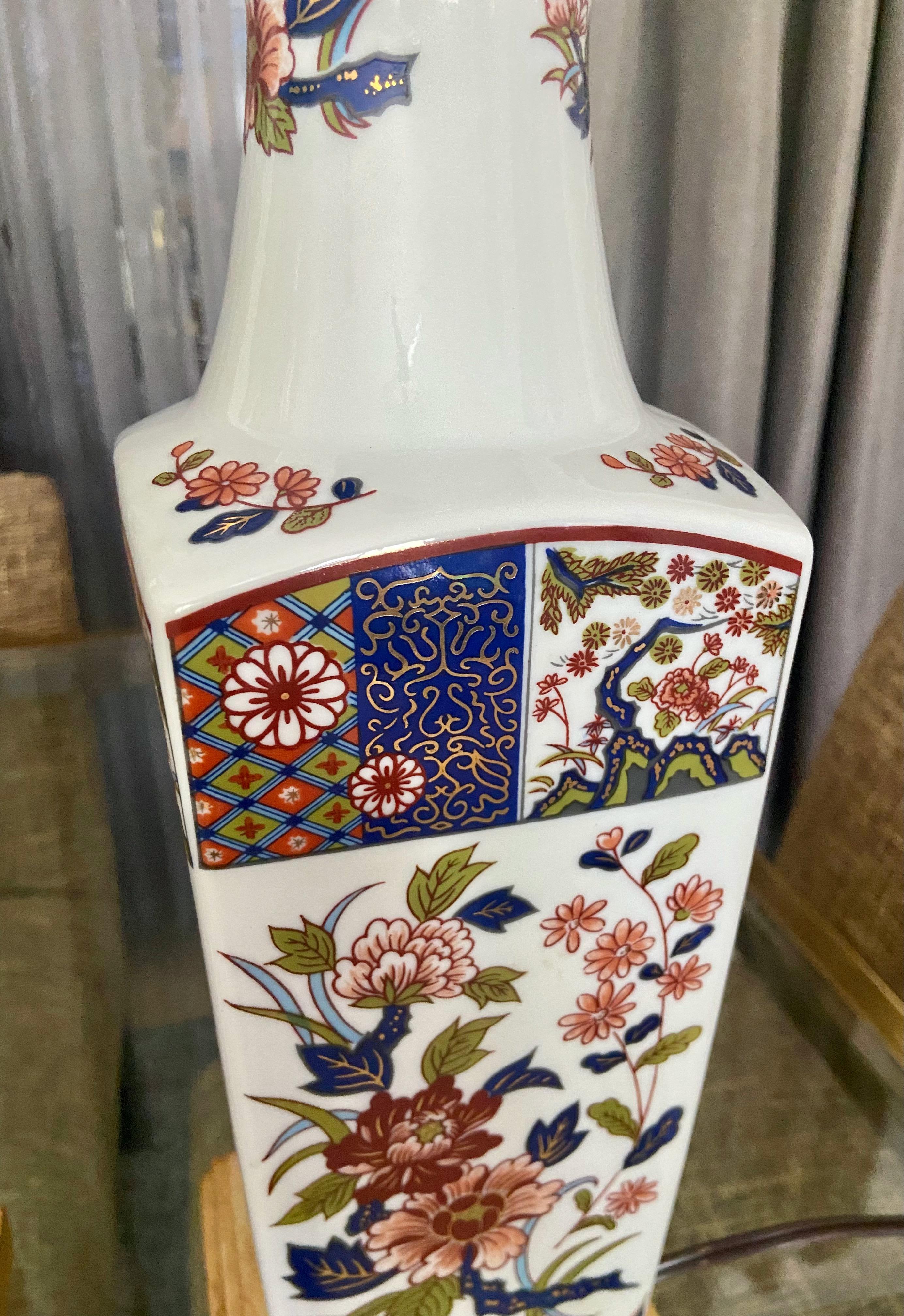 Pair of Japanese Asian Imari Porcelain Table Lamps For Sale 3