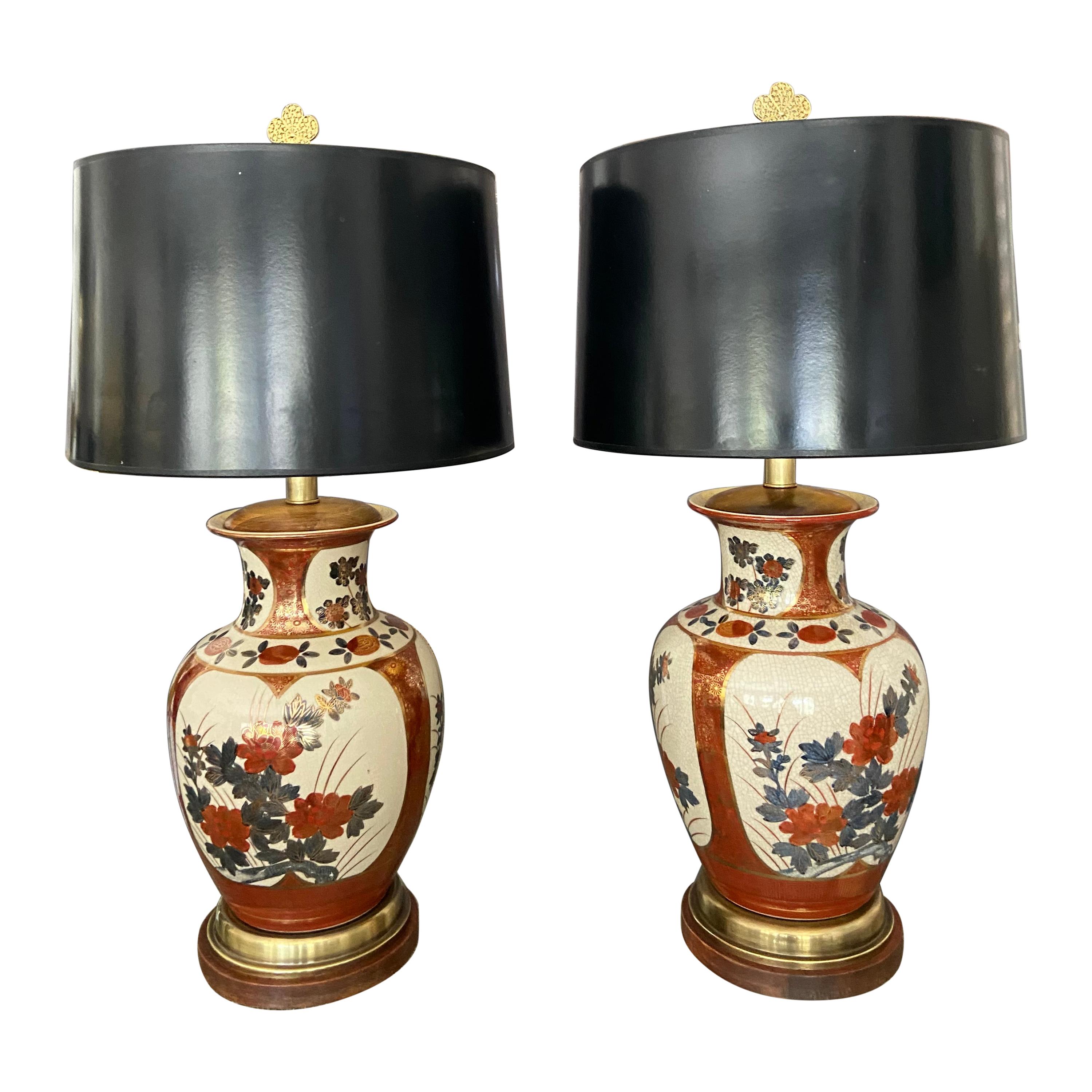 Pair of Japanese Asian Imari Porcelain Table Lamps