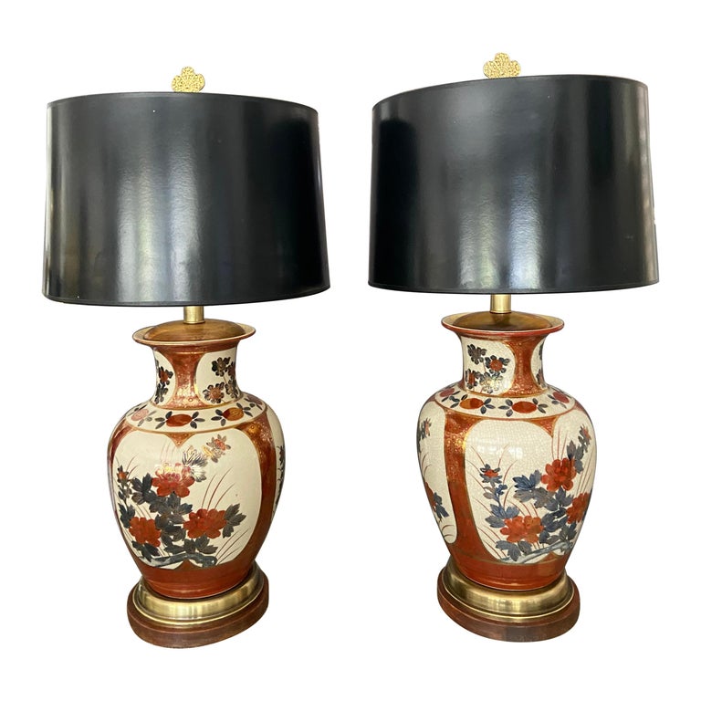 Pair of Chinese Asian Dark Green Porcelain Table Lamps For Sale at 1stDibs