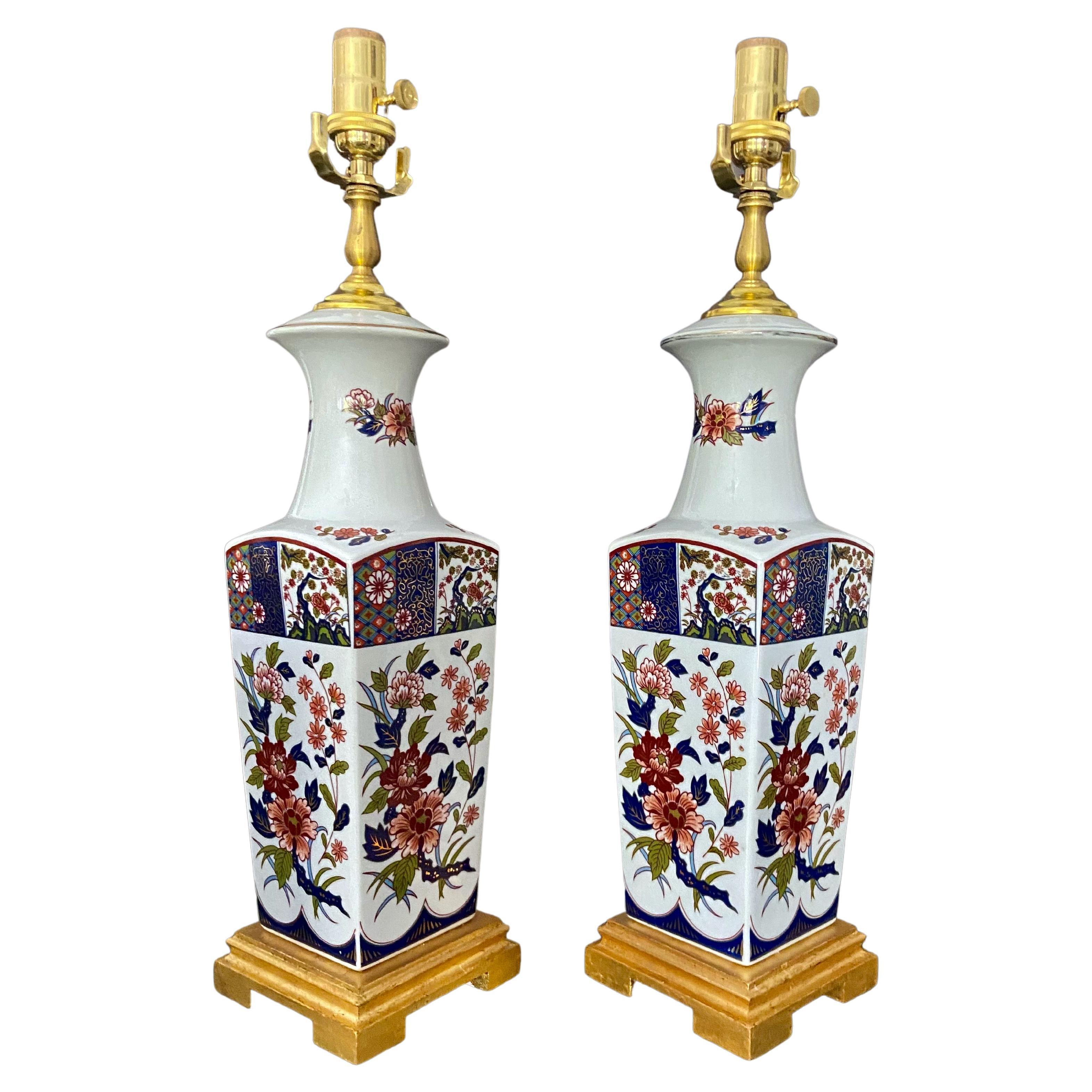 Pair of Japanese Asian Imari Porcelain Table Lamps For Sale