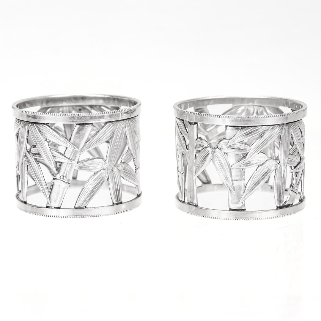 Pair of Japanese Bamboo Pattern 950 Sterling Silver Reticulated Napkin Rings In Good Condition For Sale In Philadelphia, PA