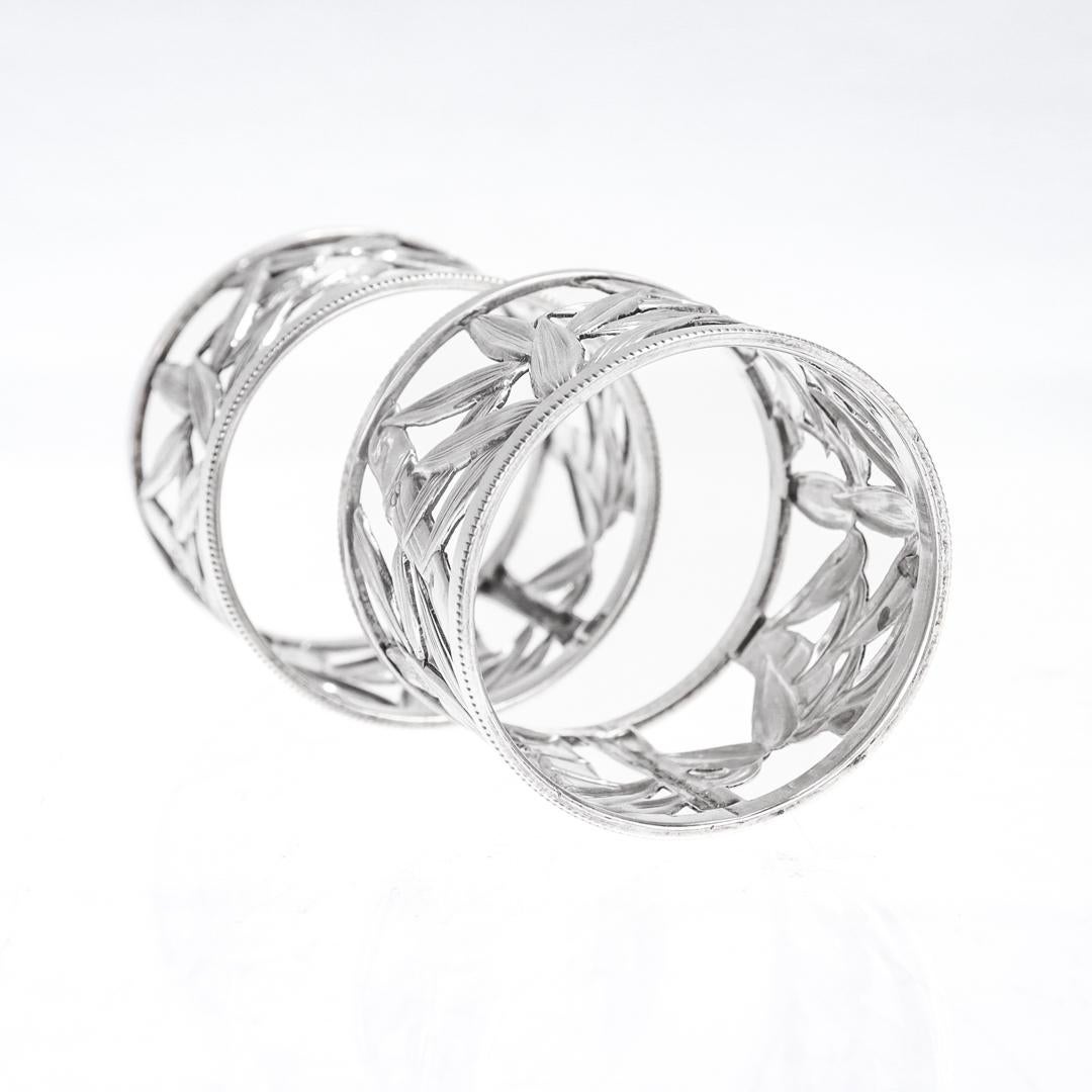 20th Century Pair of Japanese Bamboo Pattern 950 Sterling Silver Reticulated Napkin Rings For Sale