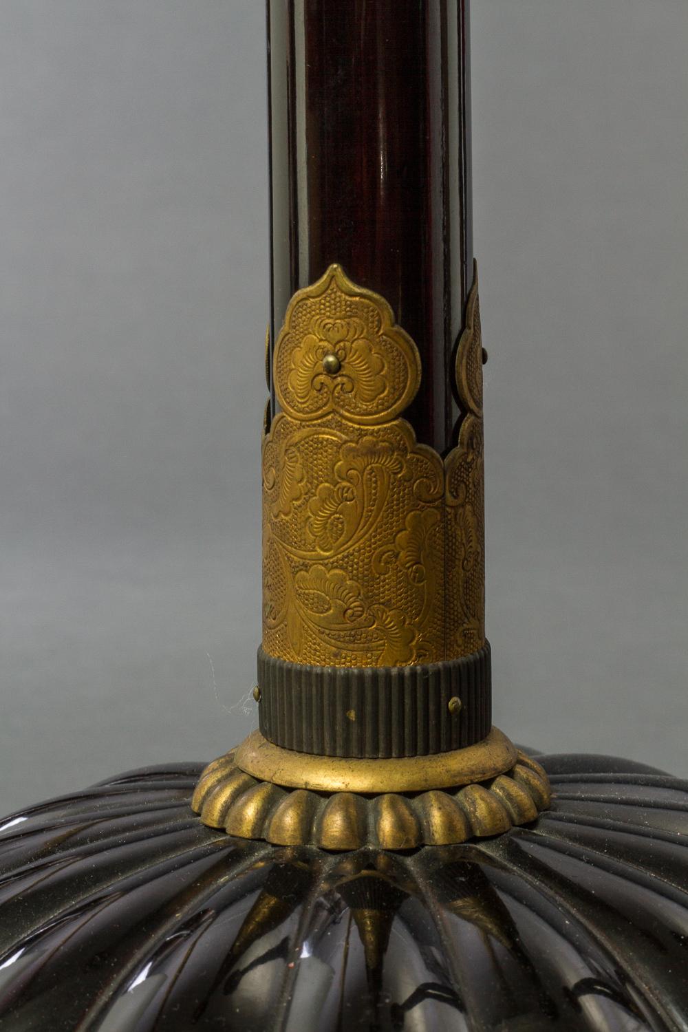 Bronze Pair of Japanese Black Lacquer Candlesticks