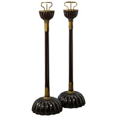 Pair of Japanese Black Lacquer Candlesticks