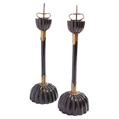 Pair of Japanese black lacquered altar sticks, c. 1800's