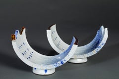 Pair of Japanese Blue and White Abstract Form Dishes by Nakashima Katsunori