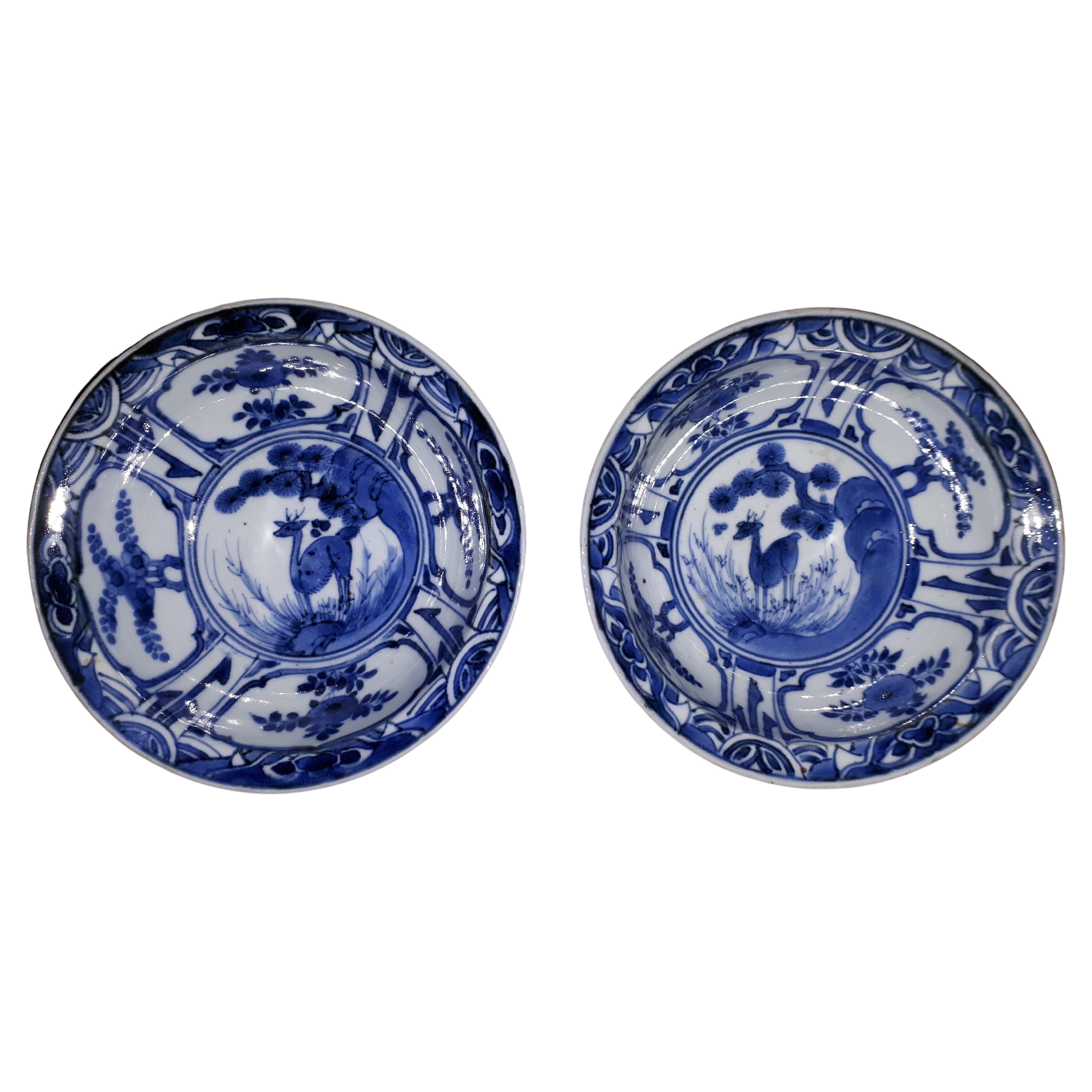 Pair Of Japanese Blue And White Hollow Plates, Japan Edo Period For Sale