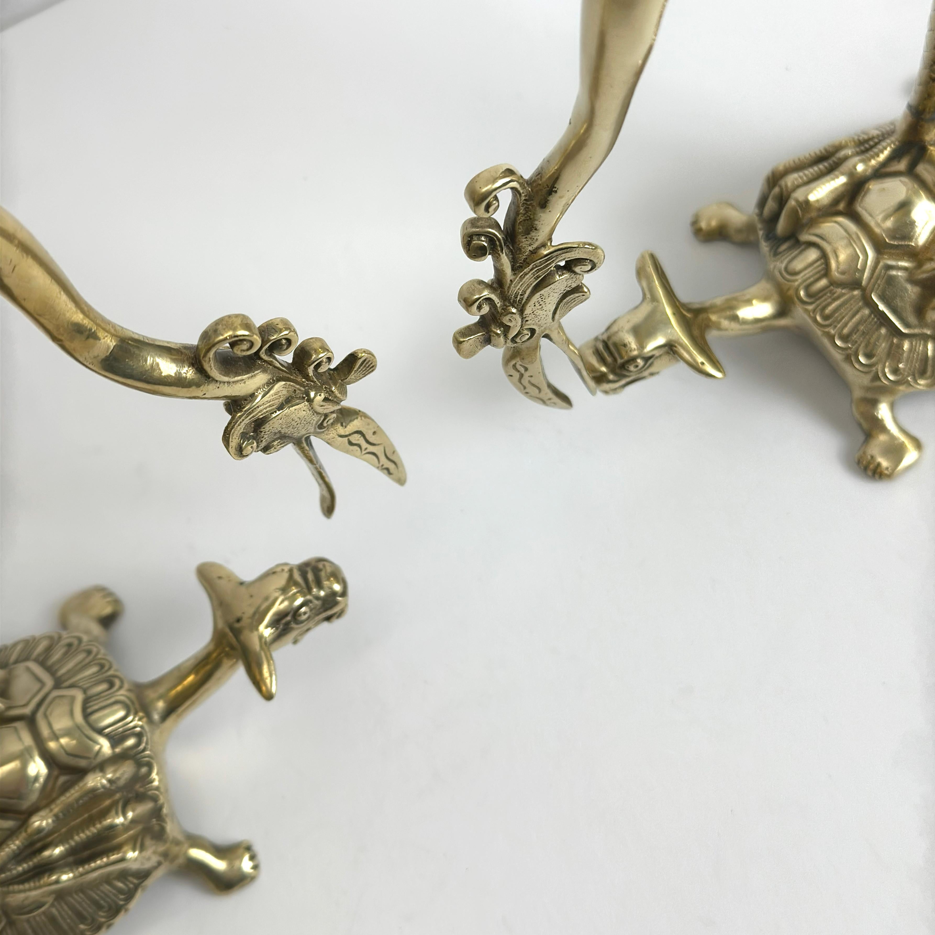 Pair of Japanese Brass Crane and Turtle Sculptures, Mid-20th Century For Sale 1