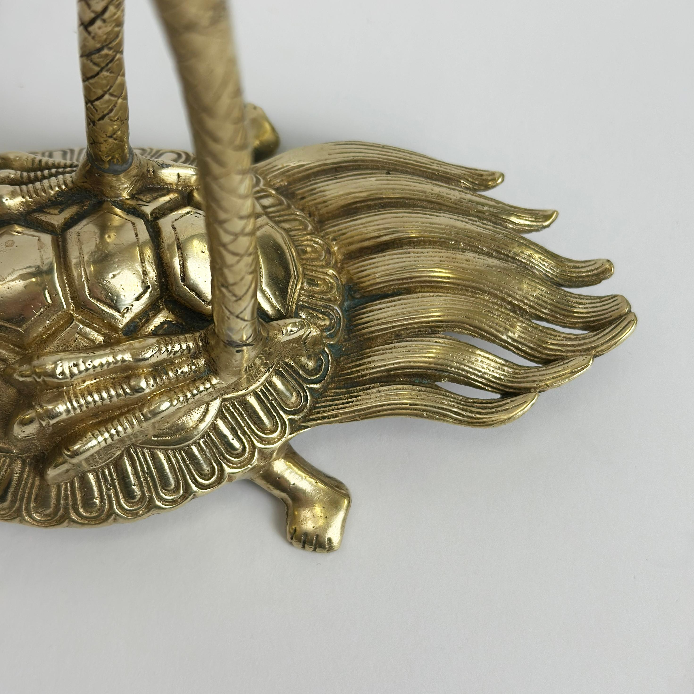 Pair of Japanese Brass Crane and Turtle Sculptures, Mid-20th Century For Sale 3