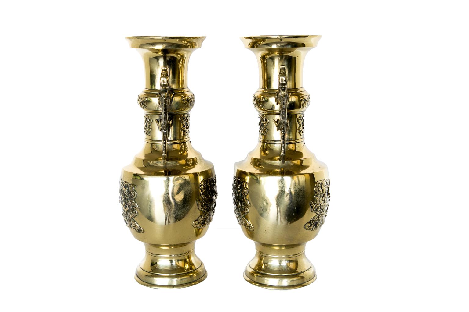 Pair of Japanese Brass Vases For Sale 5