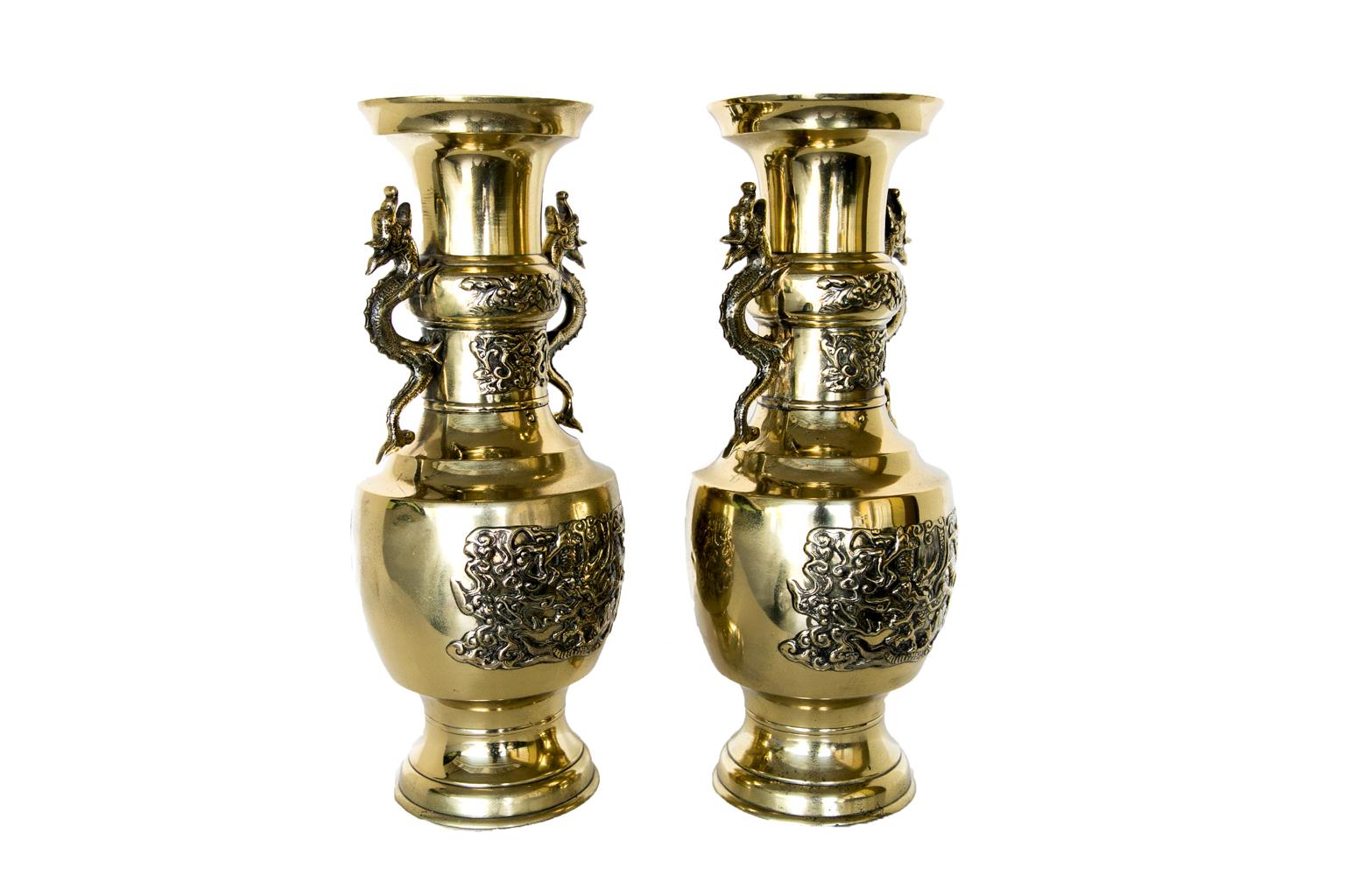 Pair of Japanese Brass Vases For Sale 6