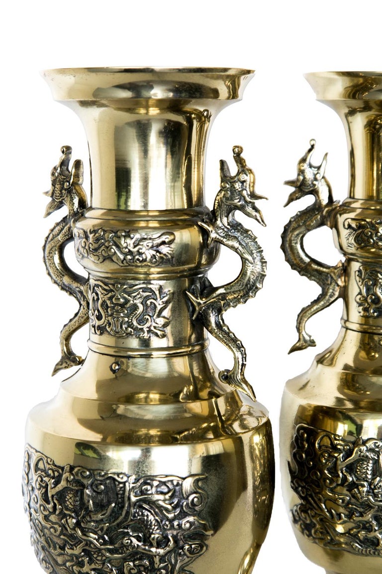 Pair of Japanese Brass Vases For Sale at 1stDibs