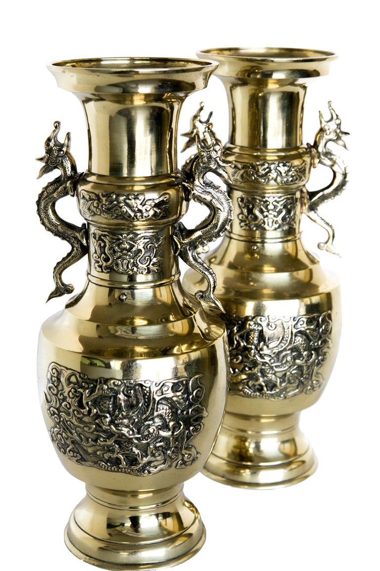 Pair of Japanese Brass Vases For Sale at 1stDibs