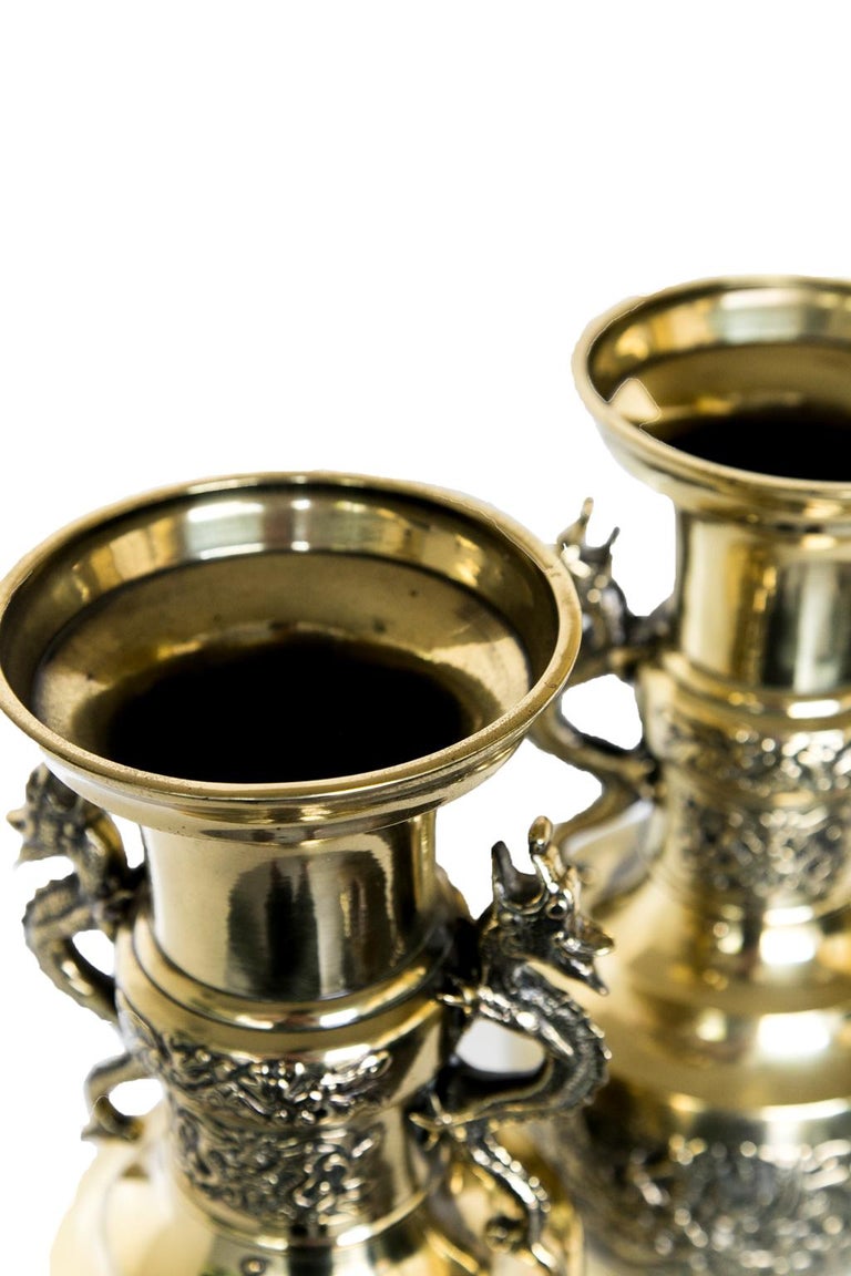 Pair of Japanese Brass Vases For Sale at 1stDibs