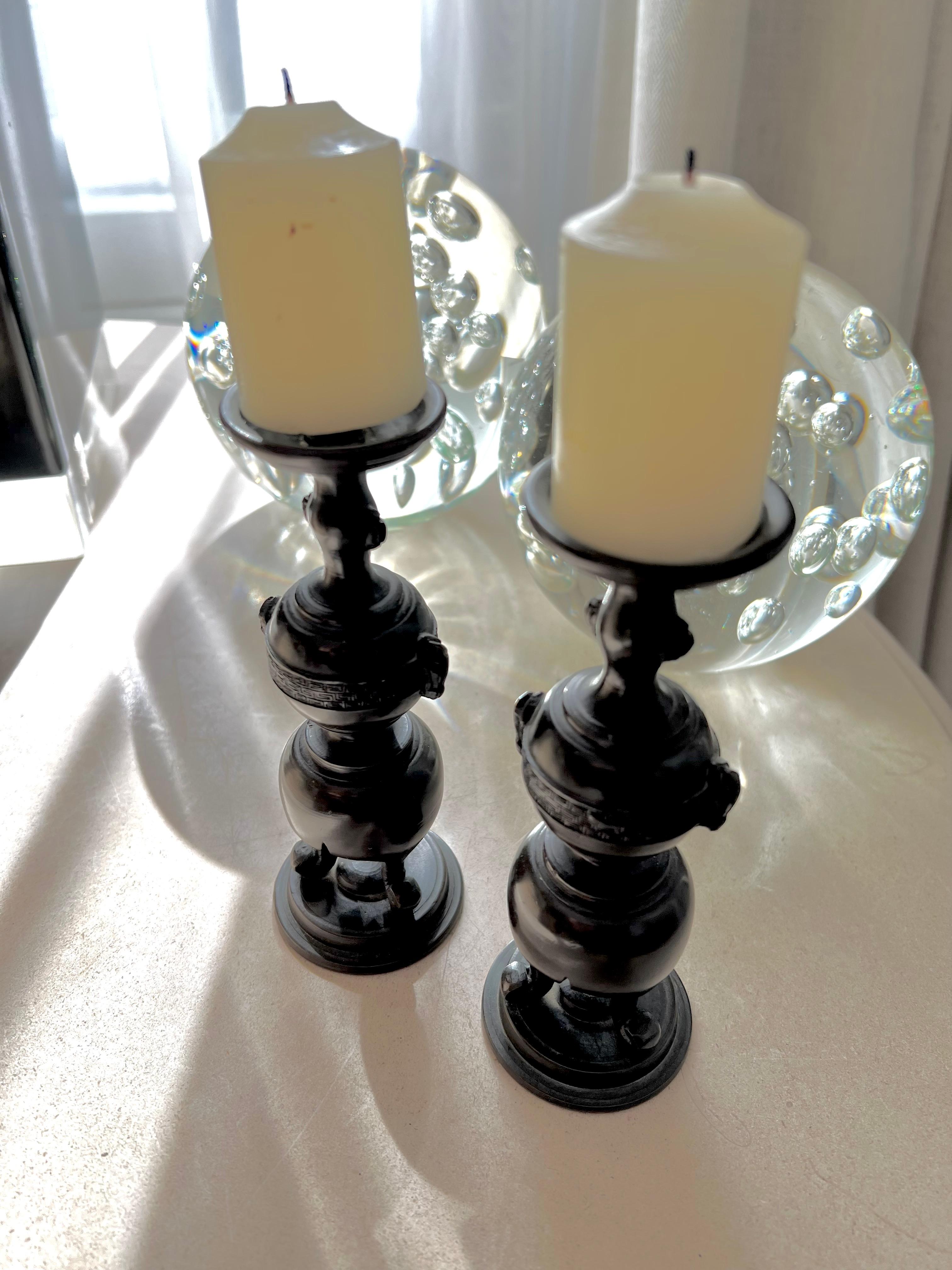 Pair of Japanese Bronze Candlesticks 1