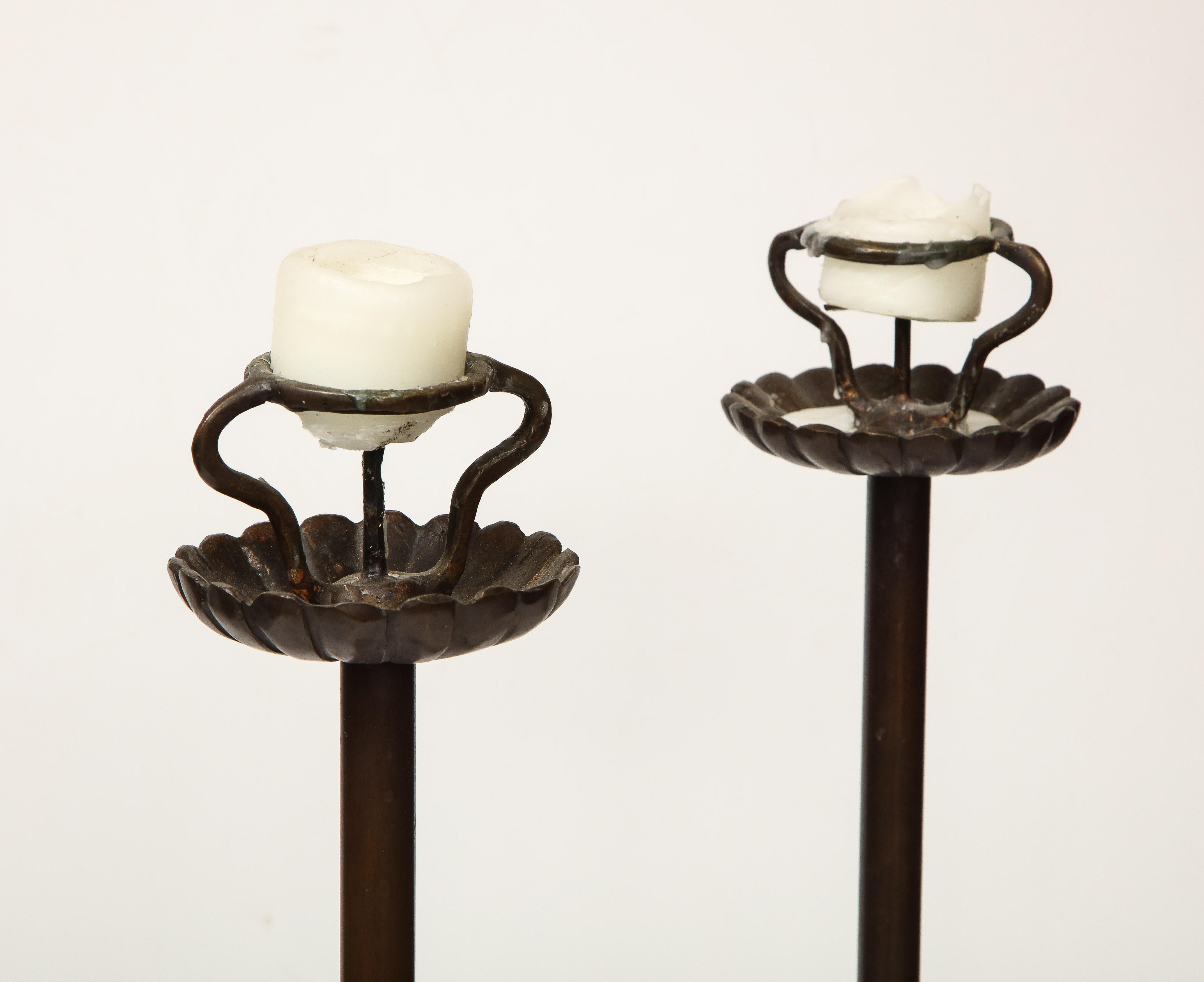 Pair of Japanese Bronze Candlesticks, Shokudai 7