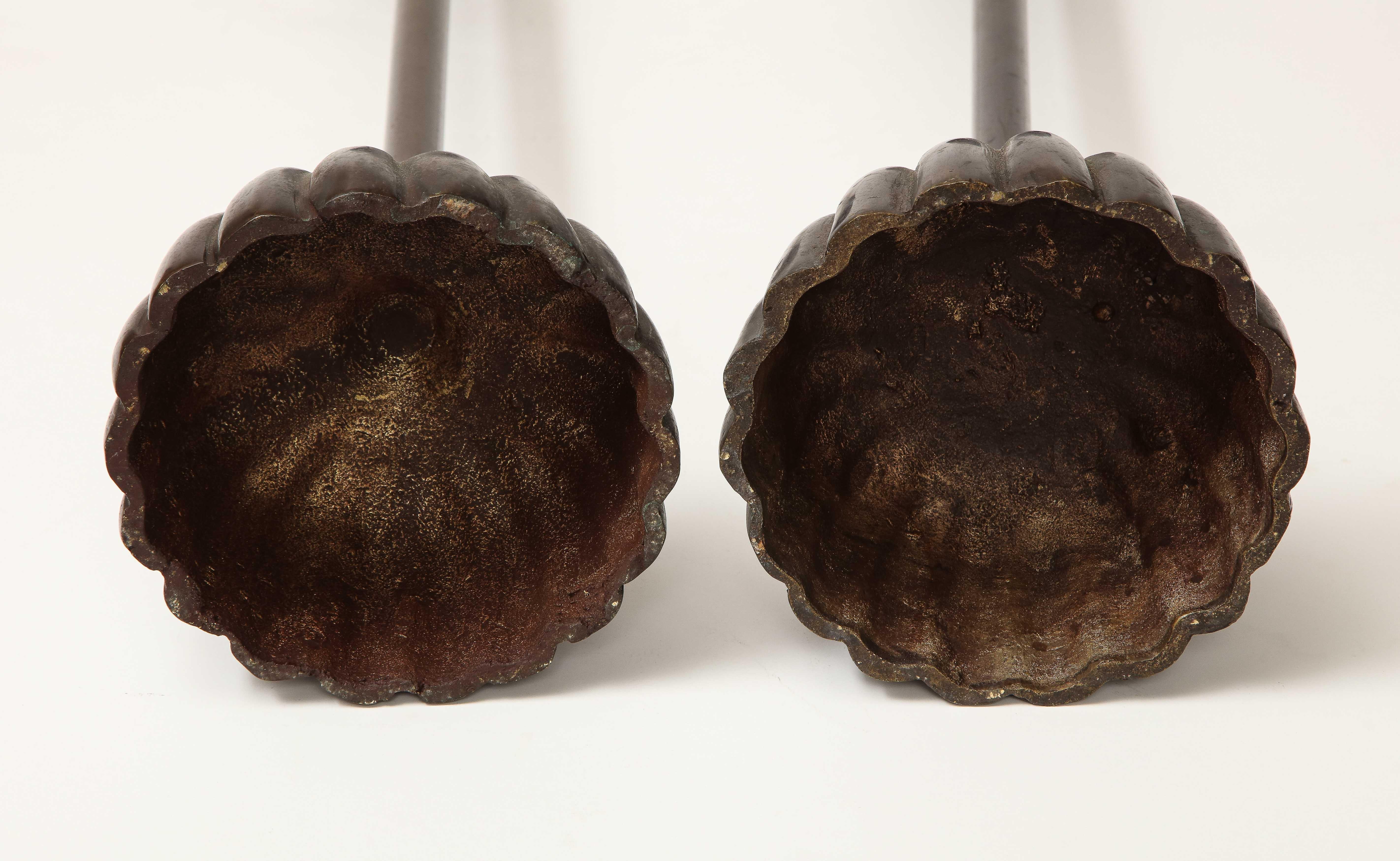 Pair of Japanese Bronze Candlesticks, Shokudai 8