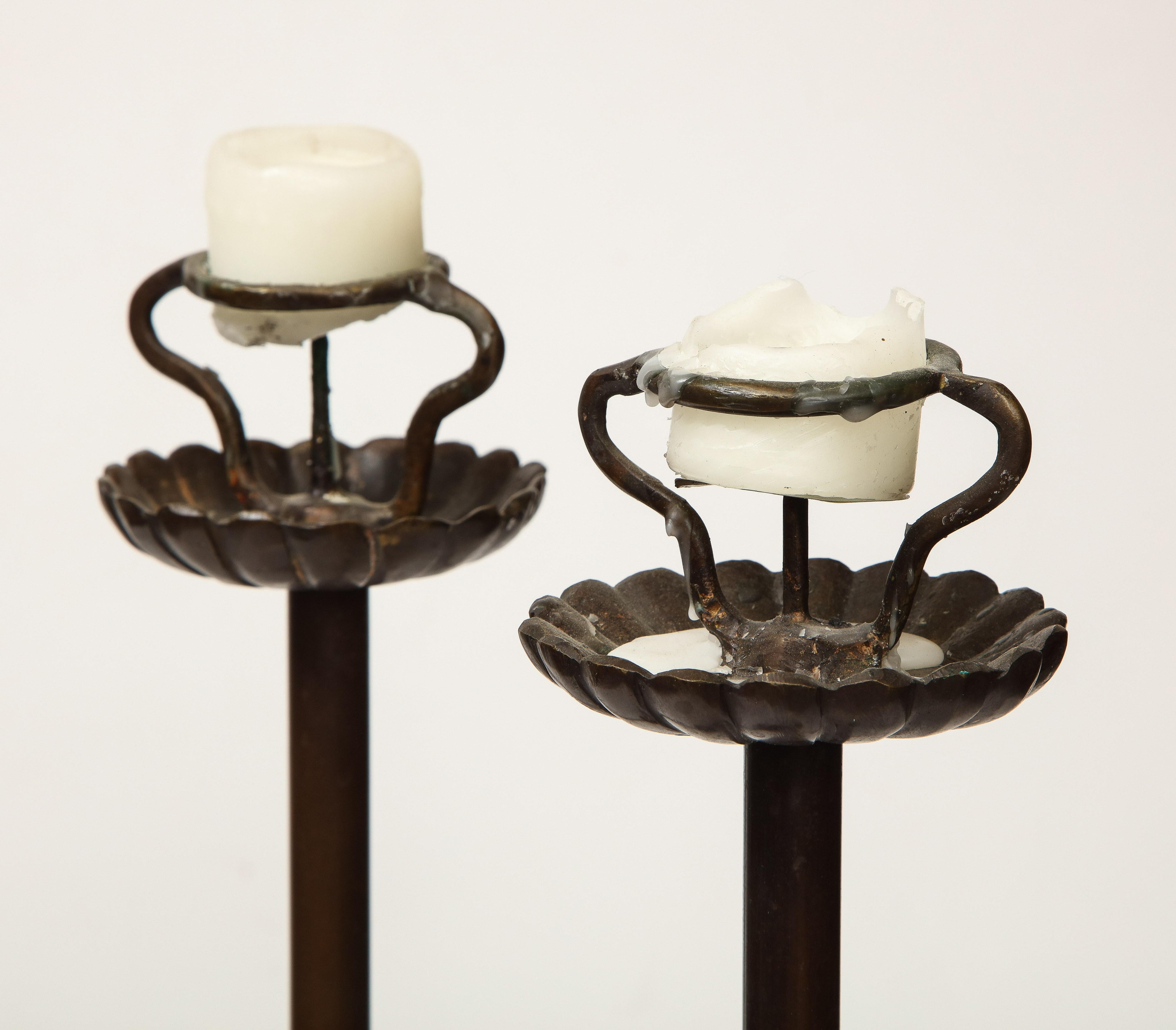 Pair of Japanese Bronze Candlesticks, Shokudai 10
