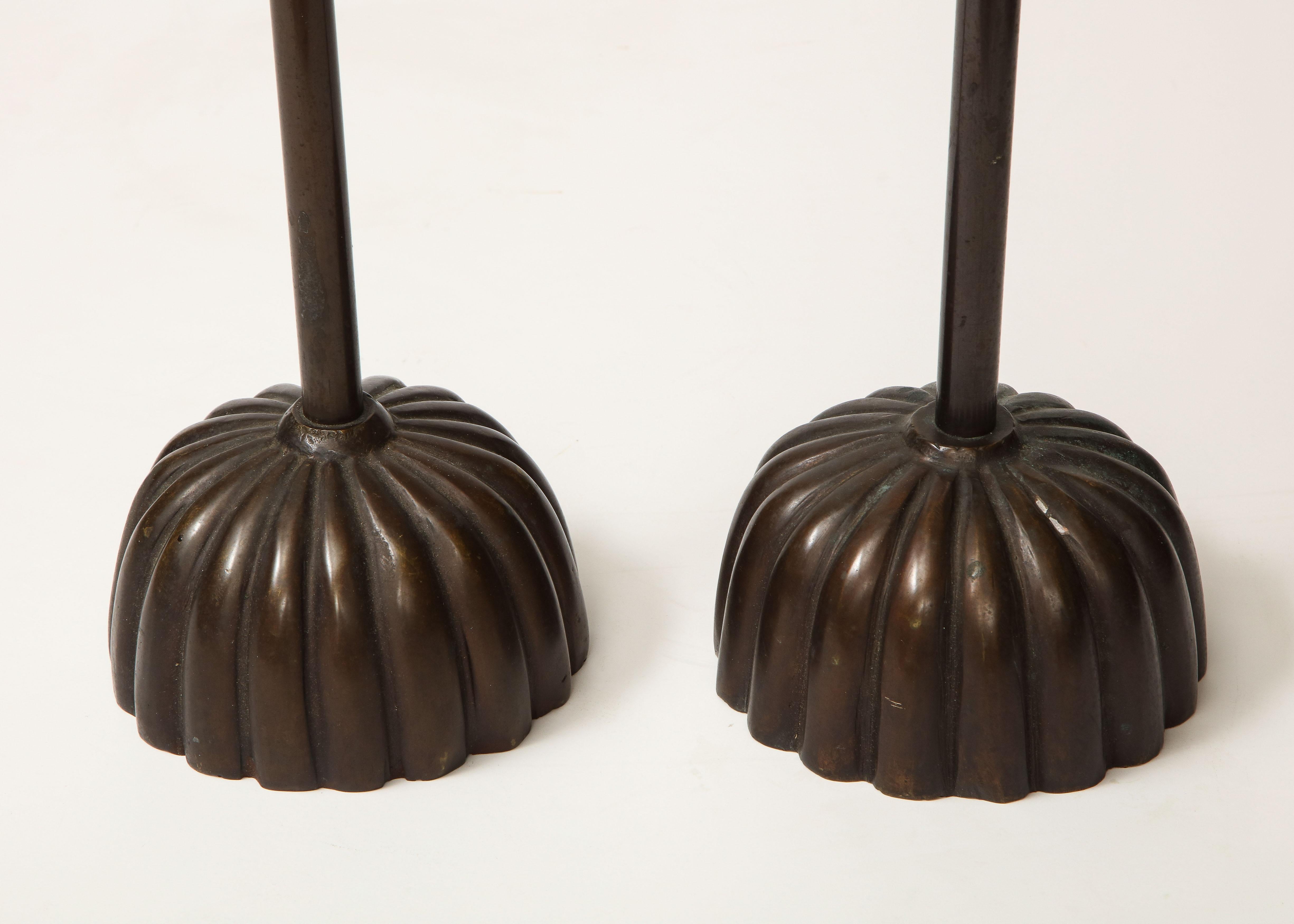 20th Century Pair of Japanese Bronze Candlesticks, Shokudai
