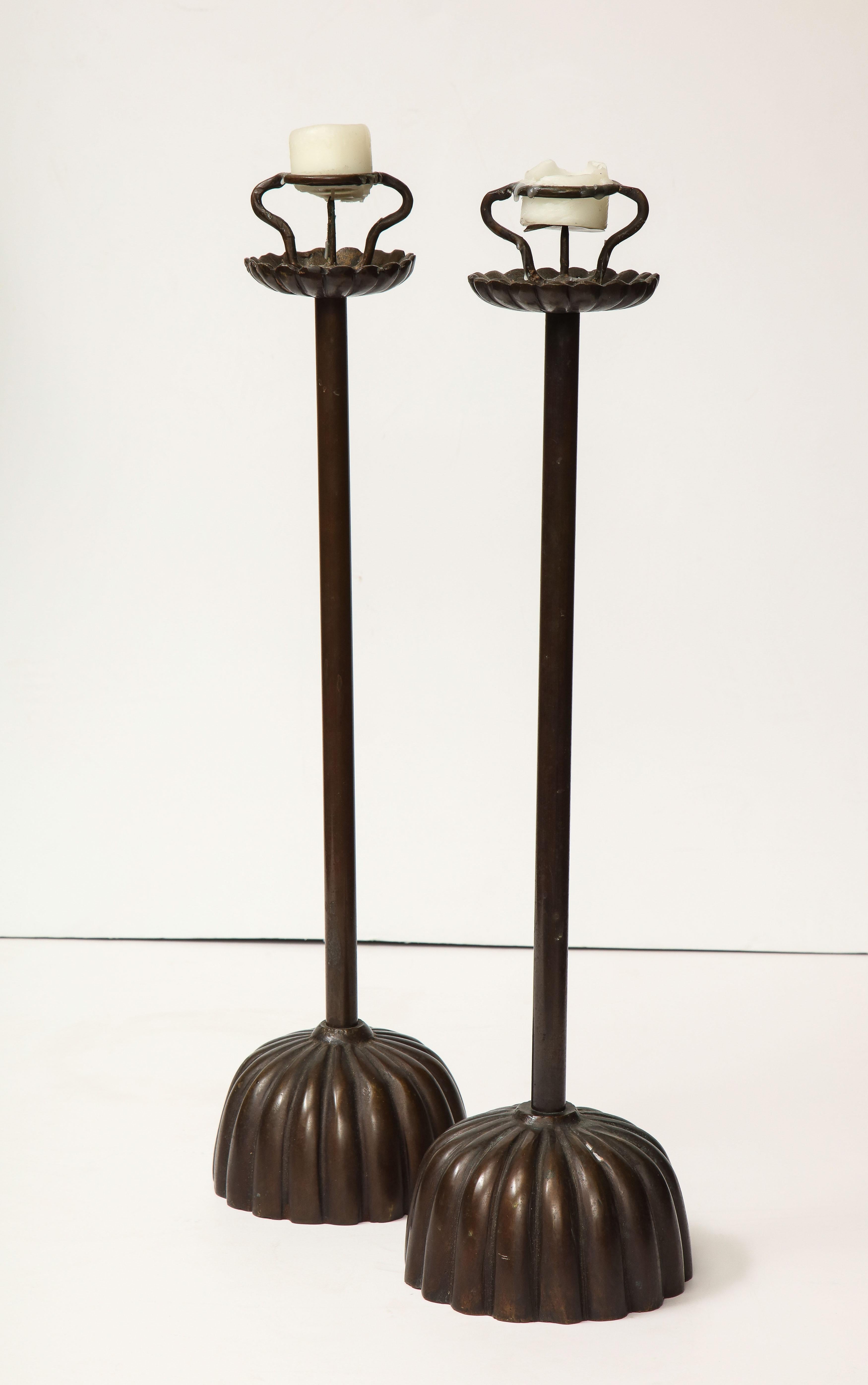 Pair of Japanese Bronze Candlesticks, Shokudai 1