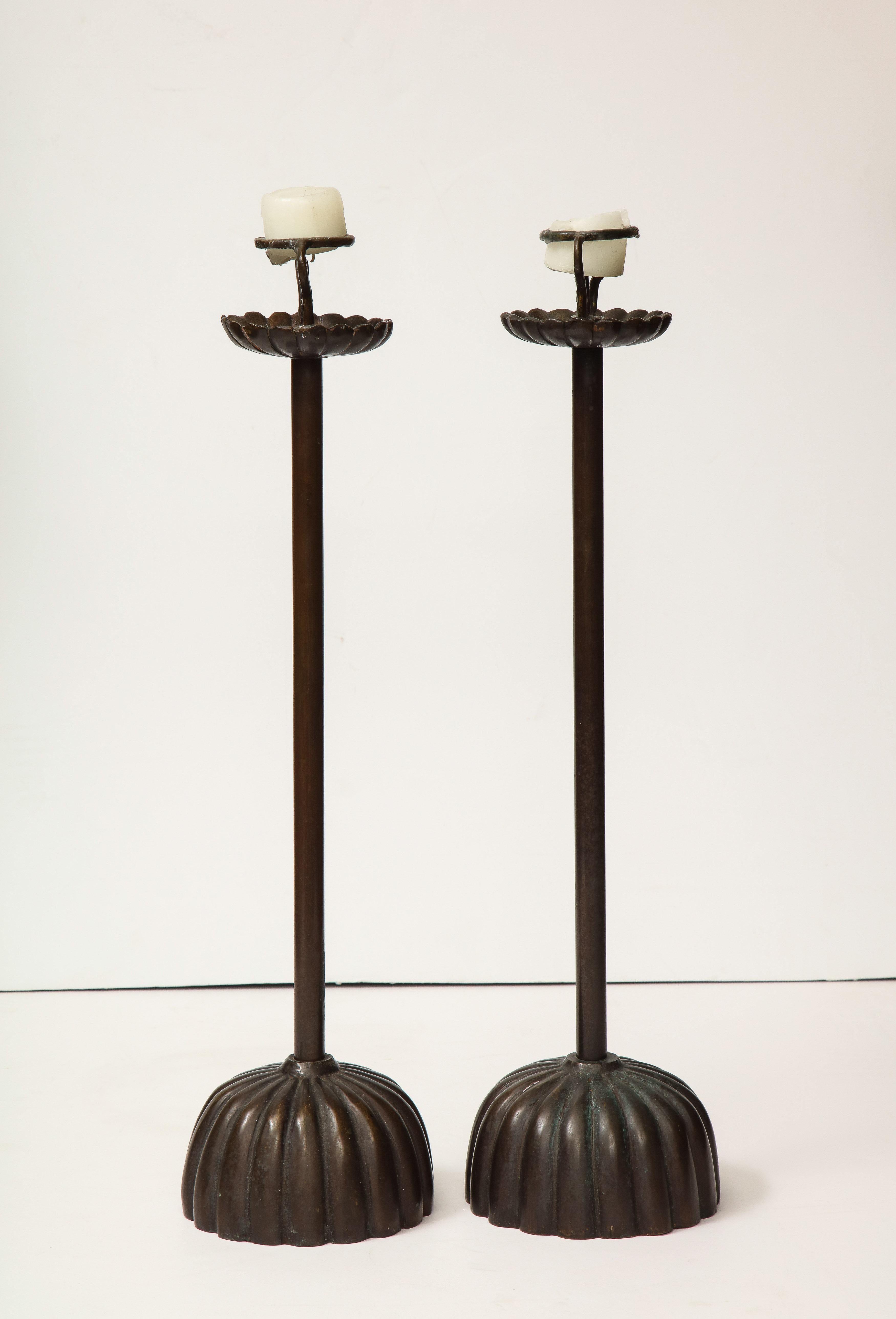 Pair of Japanese Bronze Candlesticks, Shokudai 3