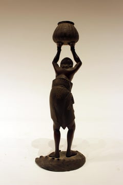 Pair of Japanese Bronze Figural Candlesticks