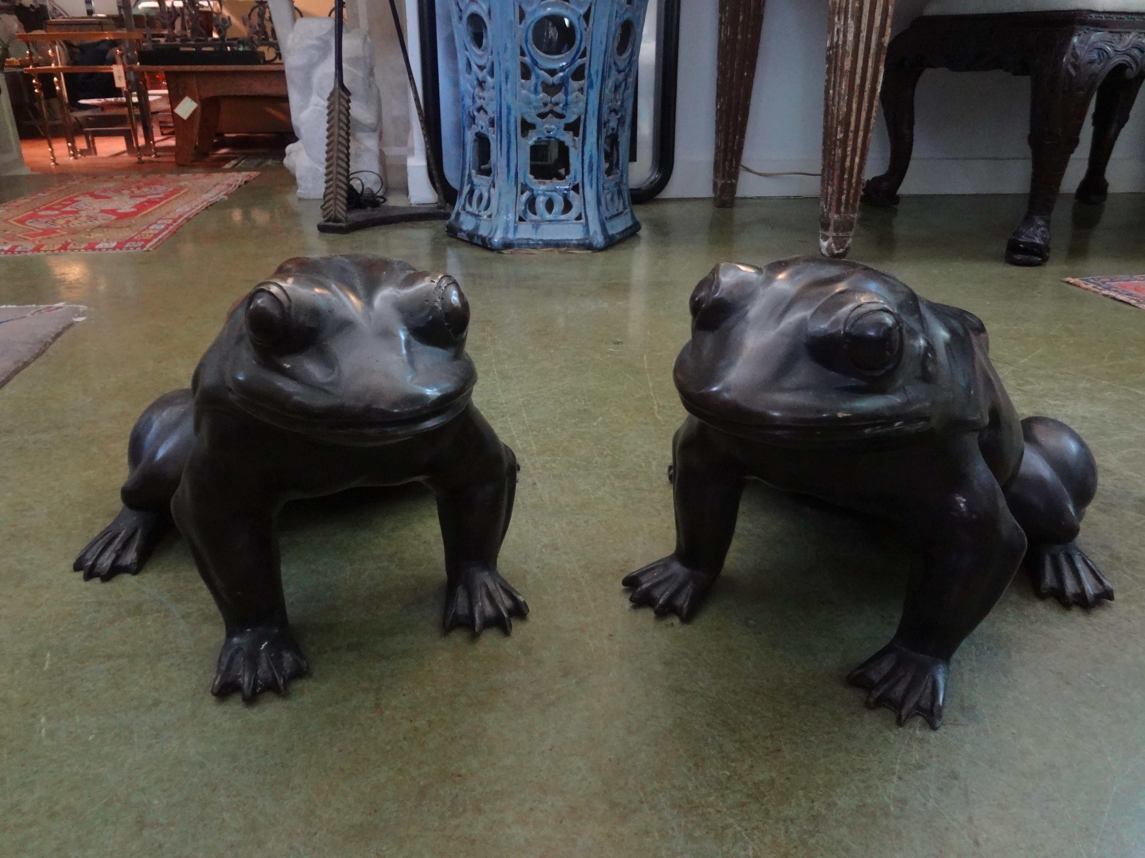 Pair Of Japanese Bronze Frog Sculptures In Good Condition For Sale In Houston, TX