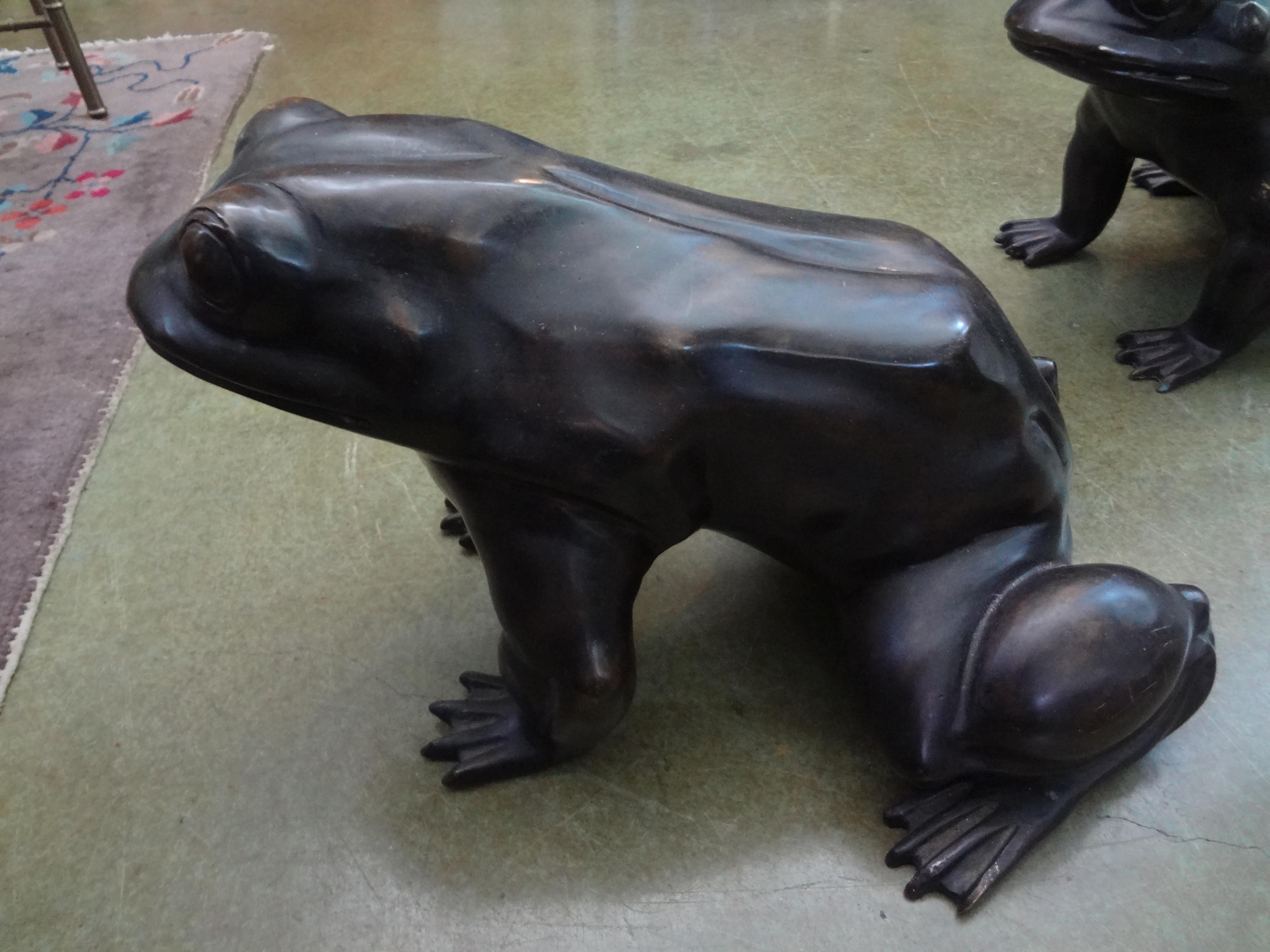 Pair Of Japanese Bronze Frog Sculptures For Sale 4