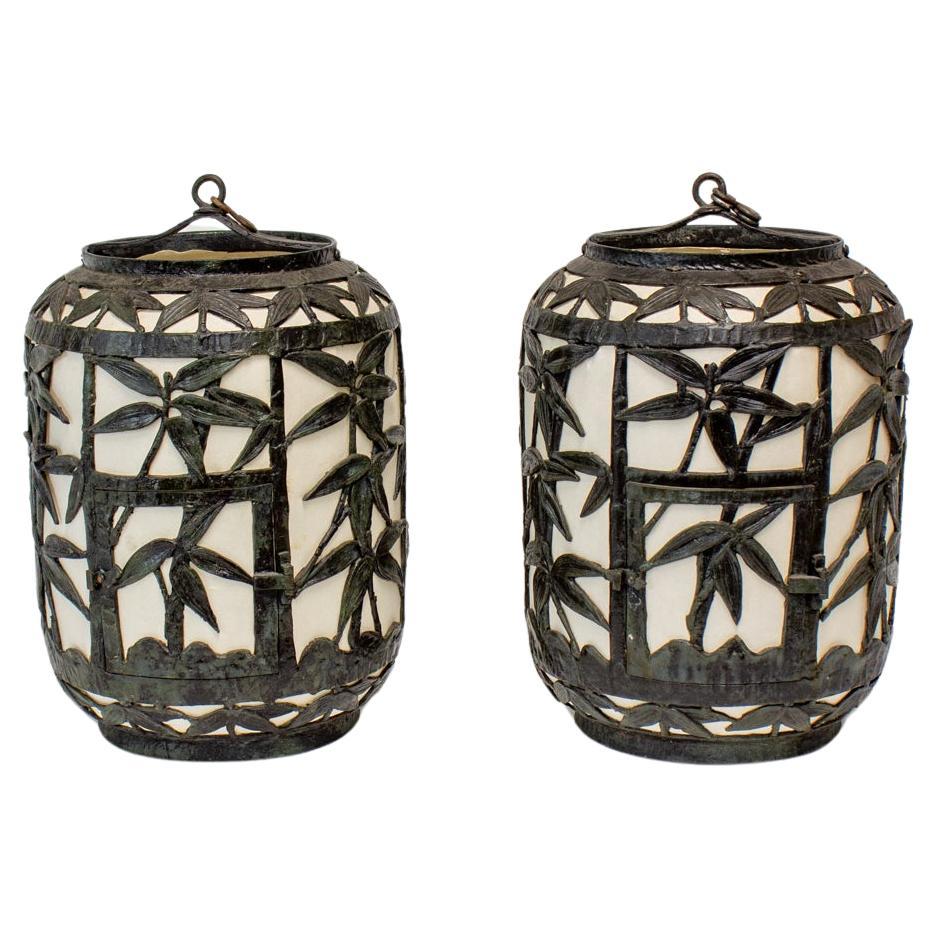 Pair of Japanese Bronze Garden Lanterns