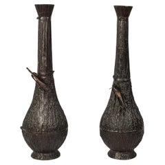 Antique Pair of Japanese Bronze Grasshopper Vases