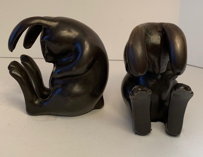 Pair of Japanese Bronze Rabbit Bookends at 1stDibs
