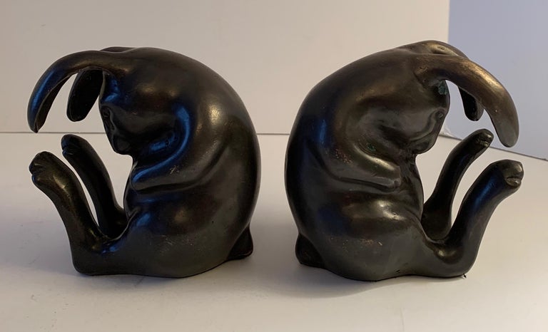 Pair of Japanese Bronze Rabbit Bookends at 1stDibs